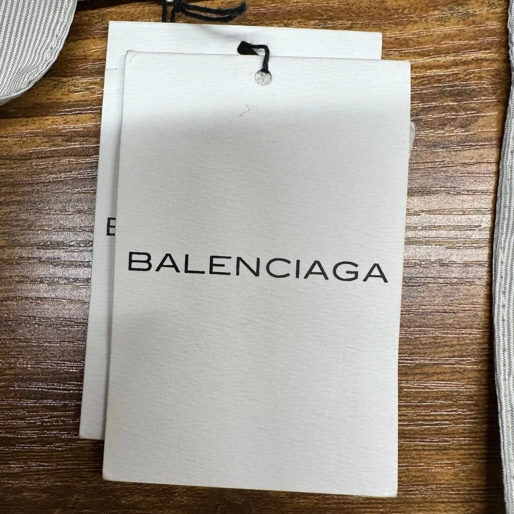 New Balenciaga Paris Gray Pinstripe 100% Silk Tie Belt Scarf Made in‎ Italy NWT